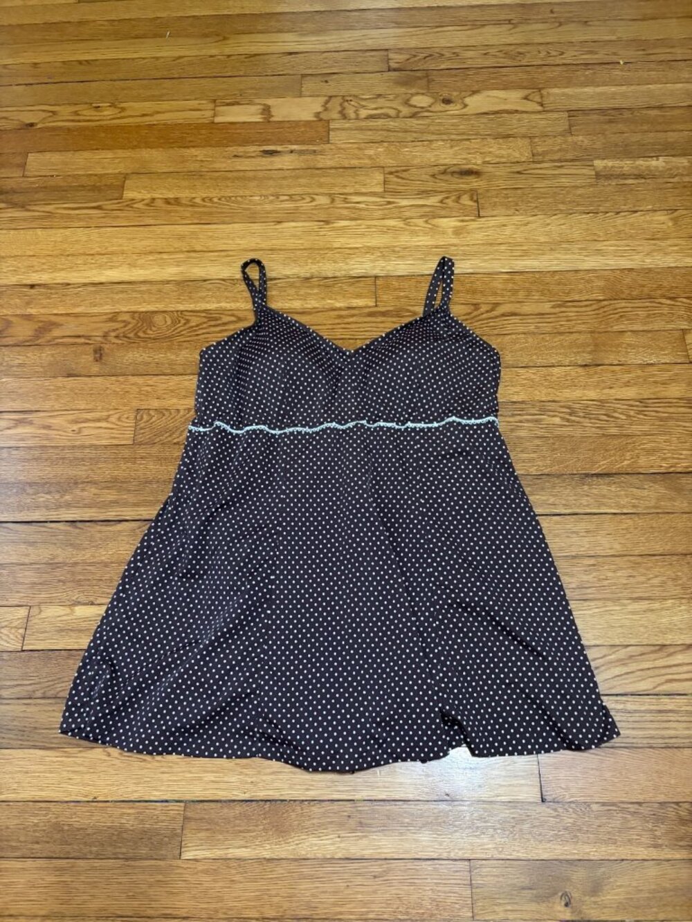 Maxine of Hollywood Womens One Piece Swim Dress Plus Size 22W Brown Polka Dot